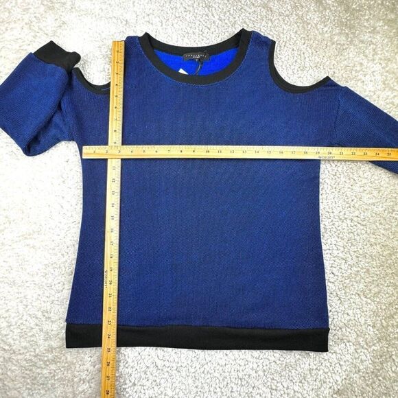 Sanctuary Blue Tweed Cold Shoulder Sweater Top - Picture 6 of 6
